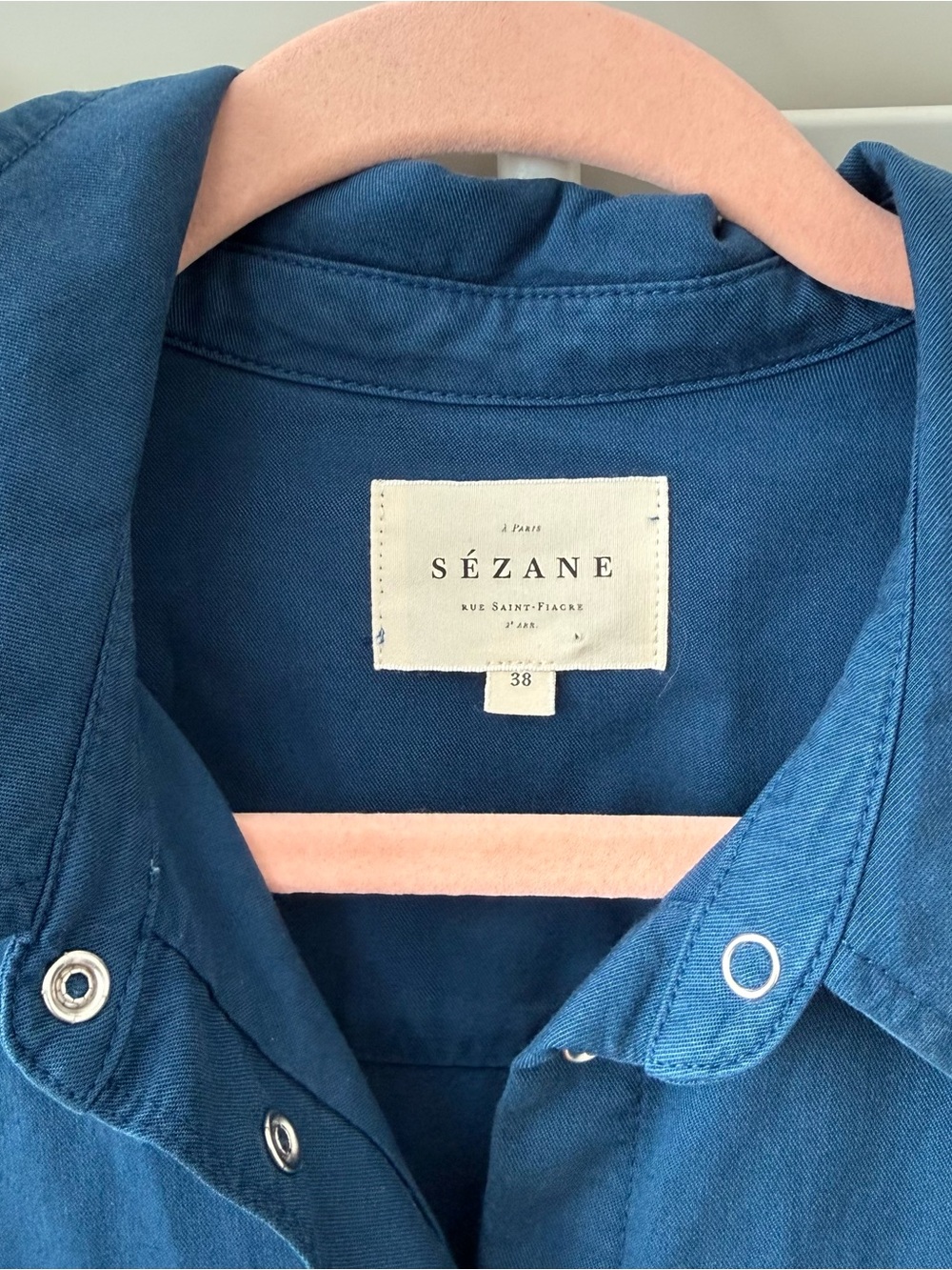 Sezane Davina Indigo Blue Parisian Button-Down Collared Shirt 38/6/Medium - Picture 4 of 8
